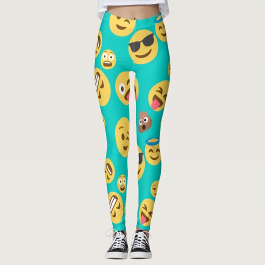 Blauwgroen Emojis Patterned Leggings (Voorkant)