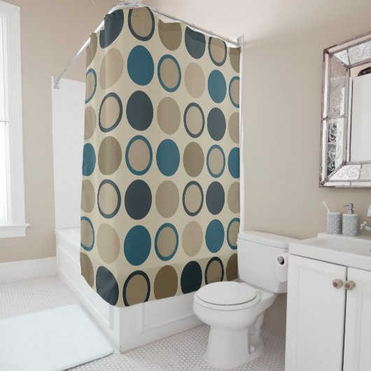 Blauwgroen en aanraakcirkels douchegordijn (In situ)