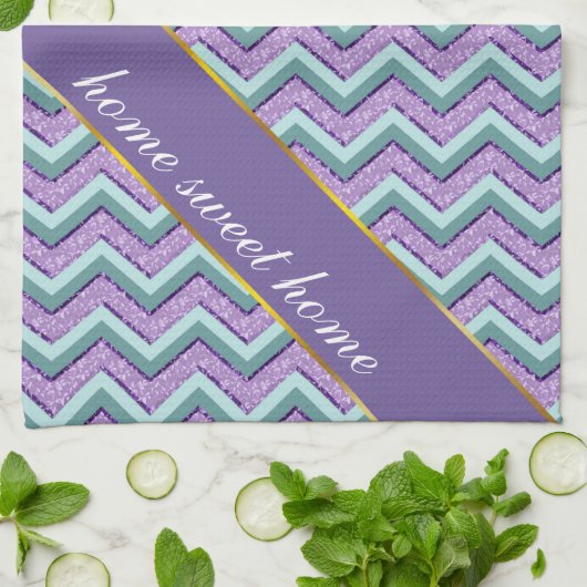 Blauwgroen en Amethist ZigZag Theedoek (Gevouwen)