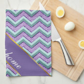 Blauwgroen en Amethist ZigZag Theedoek (Quarter Fold)