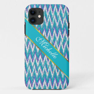 Blauwgroen en Amethyst iKat ZigZag patroon iPhone 11 Hoesje