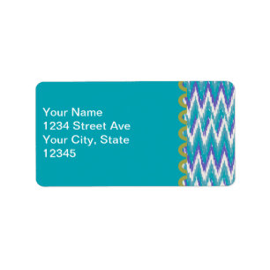 Blauwgroen en Amethyst iKat ZigZag patroon Etiket