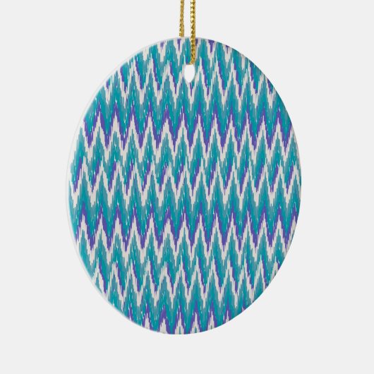 Blauwgroen en Amethyst iKat ZigZag patroon Keramisch Ornament (Rechts)