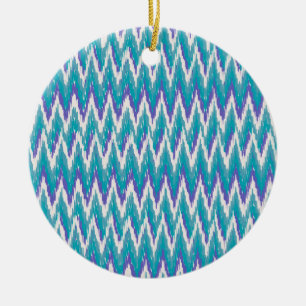 Blauwgroen en Amethyst iKat ZigZag patroon Keramisch Ornament