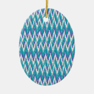 Blauwgroen en Amethyst iKat ZigZag patroon Keramisch Ornament