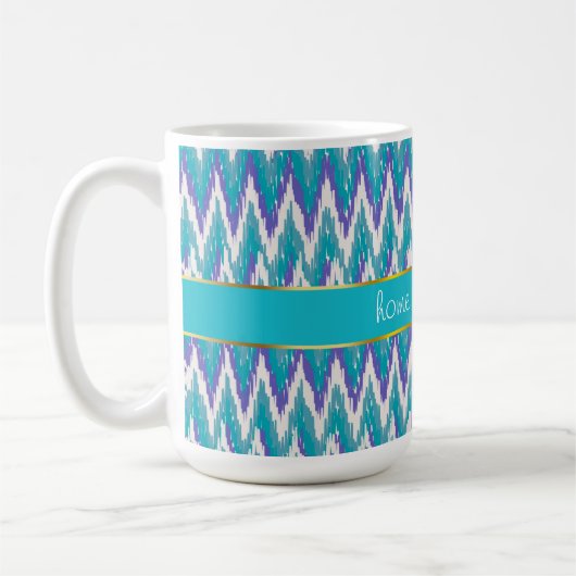 Blauwgroen en Amethyst iKat ZigZag patroon Koffiemok (Links)