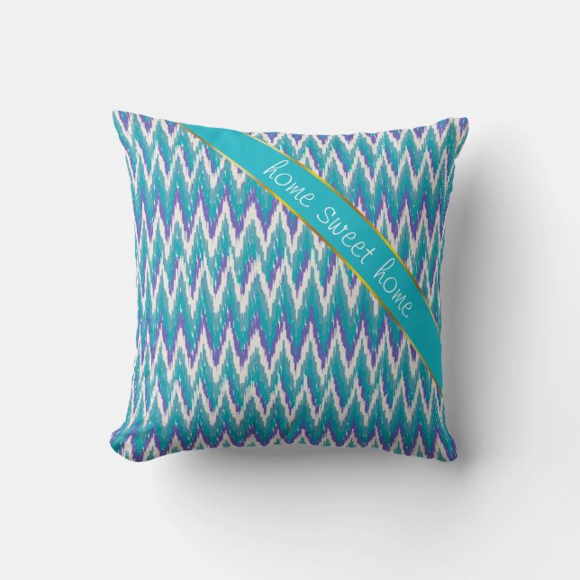 Blauwgroen en Amethyst iKat ZigZag patroon Kussen (Voorkant)