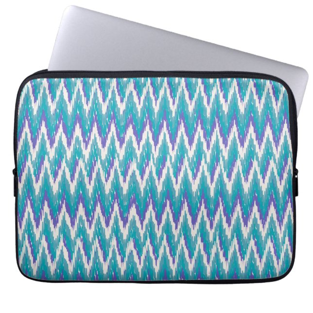 Blauwgroen en Amethyst iKat ZigZag patroon Laptop Sleeve (Voorkant)