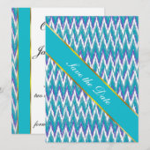 Blauwgroen en Amethyst iKat ZigZag patroon Save The Date (Voorkant / Achterkant)