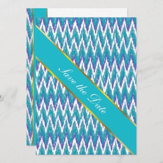 Blauwgroen en Amethyst iKat ZigZag patroon Save The Date (Voorkant / Achterkant)