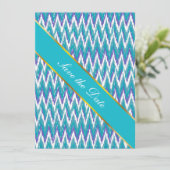 Blauwgroen en Amethyst iKat ZigZag patroon Save The Date (Staand voorkant)