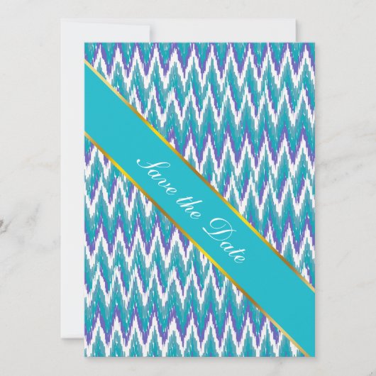 Blauwgroen en Amethyst iKat ZigZag patroon Save The Date (Voorkant)