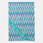 Blauwgroen en Amethyst iKat ZigZag patroon Theedoek (Verticaal)
