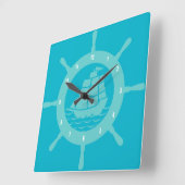 Blauwgroen en Aqua Blue Nautical Boat Wheel Vierkante Klok (Hoek)