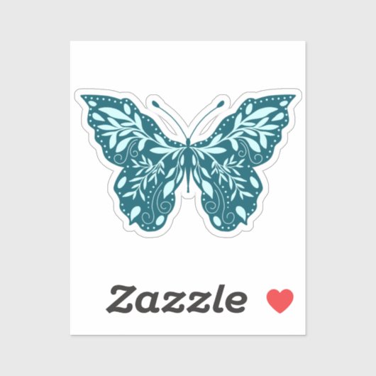 Blauwgroen en Aqua Botanische Vlinder Sticker (Vel)