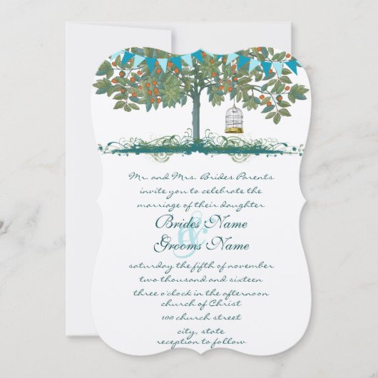 Blauwgroen en Aqua Bunting Tree Birdcage Wedding I Kaart (Voorkant)