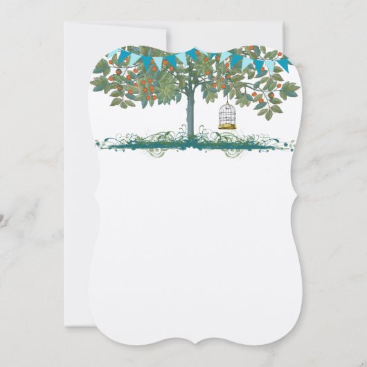 Blauwgroen en Aqua Bunting Tree Birdcage Wedding I Kaart (Achterkant)