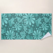 Blauwgroen en Aqua Floral Beach Handdoek