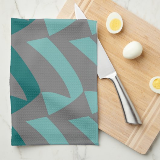 Blauwgroen en Aqua Gray Controles Theedoek (Quarter Fold)