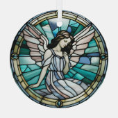 Blauwgroen en aqua kerstengel bevlekt glas ornament (Achterkant)