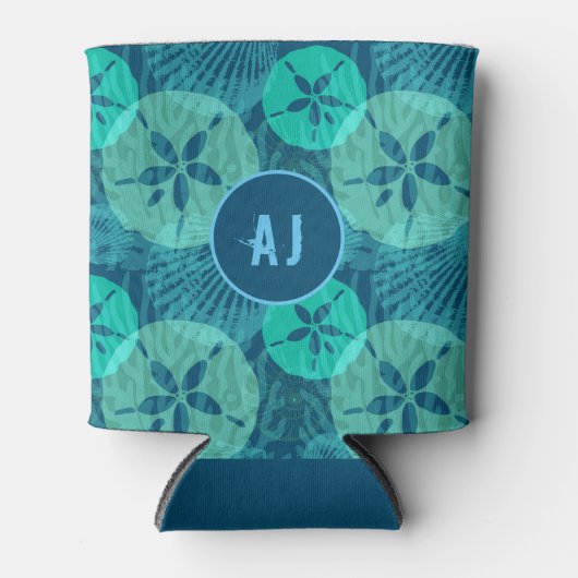 Blauwgroen en Aqua Sand Dollars en Seashells Blikjeskoeler (Voorkant)