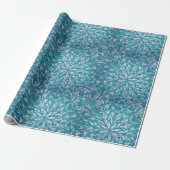 Blauwgroen en Aqua Snowflake Damask Cadeaupapier (Uitgerold)