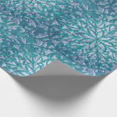 Blauwgroen en Aqua Snowflake Damask Cadeaupapier (Hoek)