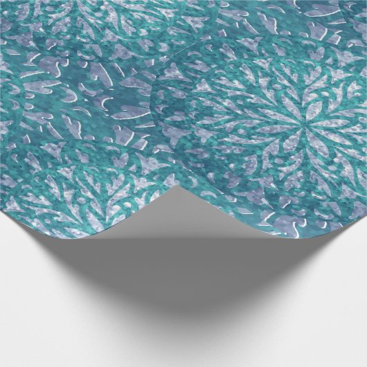 Blauwgroen en Aqua Snowflake Damask Cadeaupapier (Hoek)