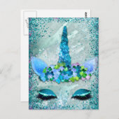 Blauwgroen en Aqua Sparking Unicorn Briefkaart (Voorkant / Achterkant)