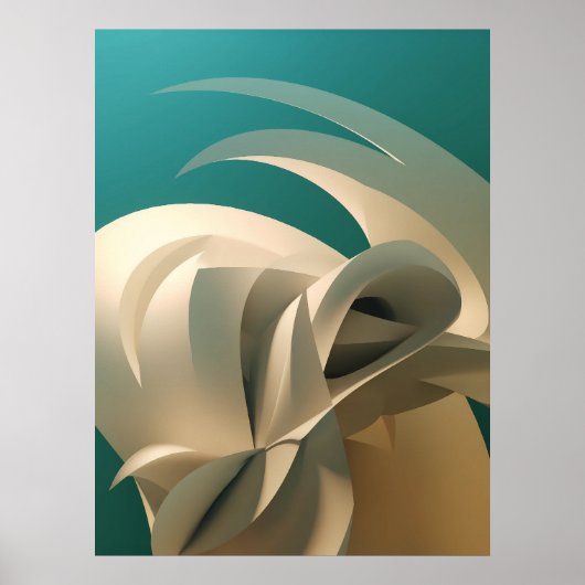 Blauwgroen en beige abstracte 3D-wandkunst Poster (Voorkant)