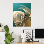 Blauwgroen en beige abstracte 3D-wandkunst Poster (Thuiskantoor)
