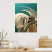 Blauwgroen en beige abstracte 3D-wandkunst Poster (Keuken)