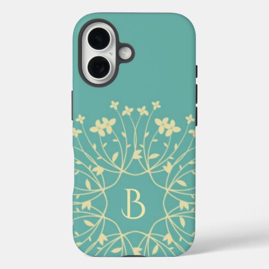 Blauwgroen en beige derfwerende monogram Case-Mate iPhone case (Achterkant)