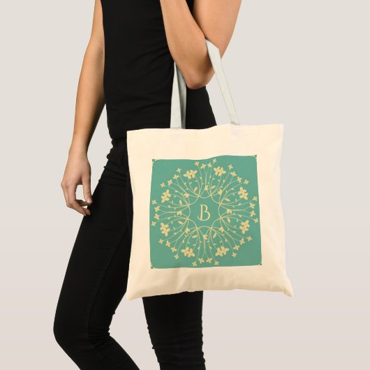 Blauwgroen en beige derfwerende monogram tote bag (Voorkant (product))