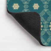  Blauwgroen en beige Floral Fabric Mousepad Muismat (Hoek)