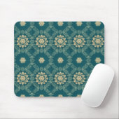  Blauwgroen en beige Floral Fabric Mousepad Muismat (Met muis)