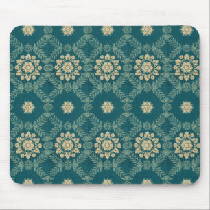 Blauwgroen en beige Floral Fabric Mousepad Muismat