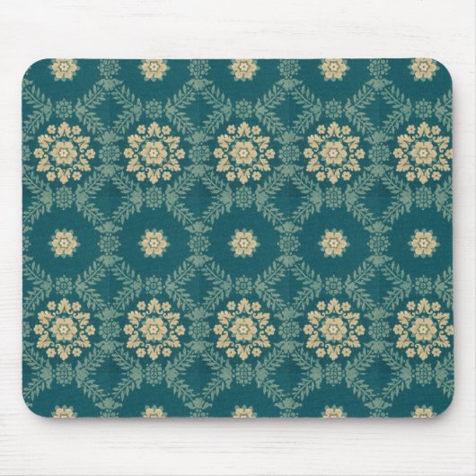 Blauwgroen en beige Floral Fabric Mousepad Muismat (Voorkant)