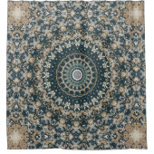 Blauwgroen en Beige Mandala Patroonontwerp Douchegordijn (Voorkant)