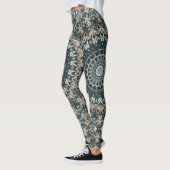 Blauwgroen en Beige Mandala Patroonontwerp Leggings (Links)
