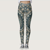 Blauwgroen en Beige Mandala Patroonontwerp Leggings (Voorkant)