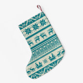 Blauwgroen en beige Ugly kerstSweater - Jouw naam Kleine Kerstsok (Achterkant (Hangend))