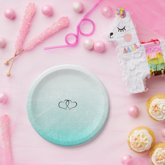 Blauwgroen en Black Hearts Trouwpapier Borden Papieren Bordje (Feest)