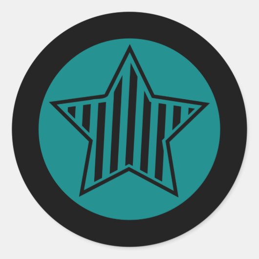 Blauwgroen en Black Star Ronde Sticker (Voorkant)