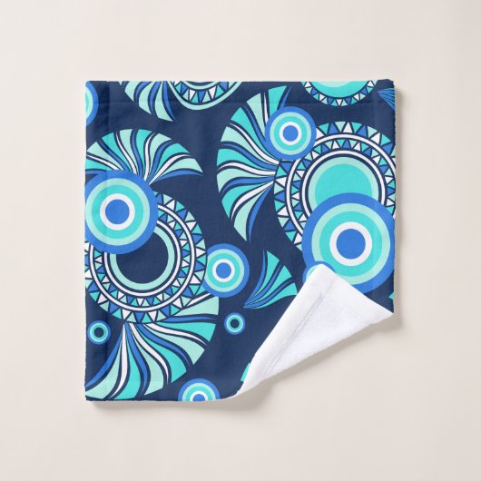 Blauwgroen en blauw abstract stampatroon bad handdoek (Wasdoekje)