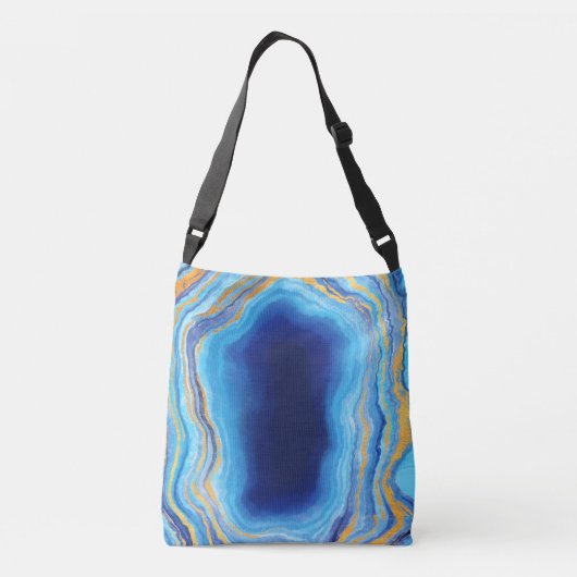 Blauwgroen en blauw Agate Marble Abstracte Name Mo Crossbody Tas (Achterkant)
