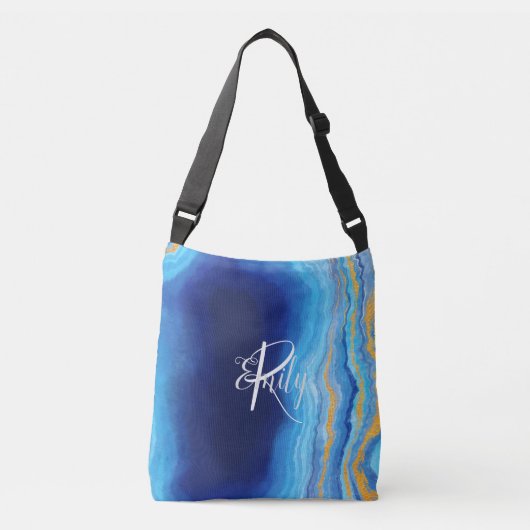 Blauwgroen en blauw Agate Marble Abstracte Name Mo Crossbody Tas (Voorkant)
