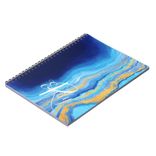 Blauwgroen en blauw Agate Marble Abstracte Name Mo Notitieboek (Linkerzijde)