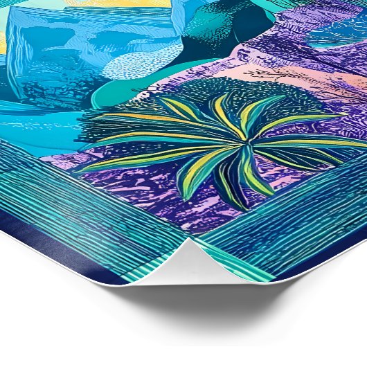 Blauwgroen en blauw ingelijste Desert Art Grid - K Perfect Poster (Hoek)