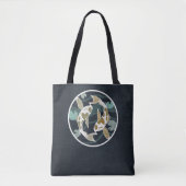  Blauwgroen en Blauw Koi Visvijver Logo Tote Bag (Voorkant)